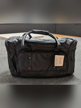 Black Men's Leather Travel Duffel Bag